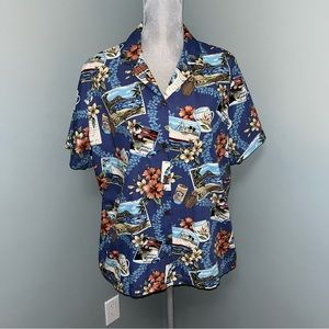 HILO HATTIE Hawaiian tropical button down blouse short sleeve women’s size large